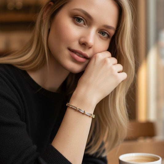 6.70ct Baguette Cut Diamond and Gold Cross Design Bracelet