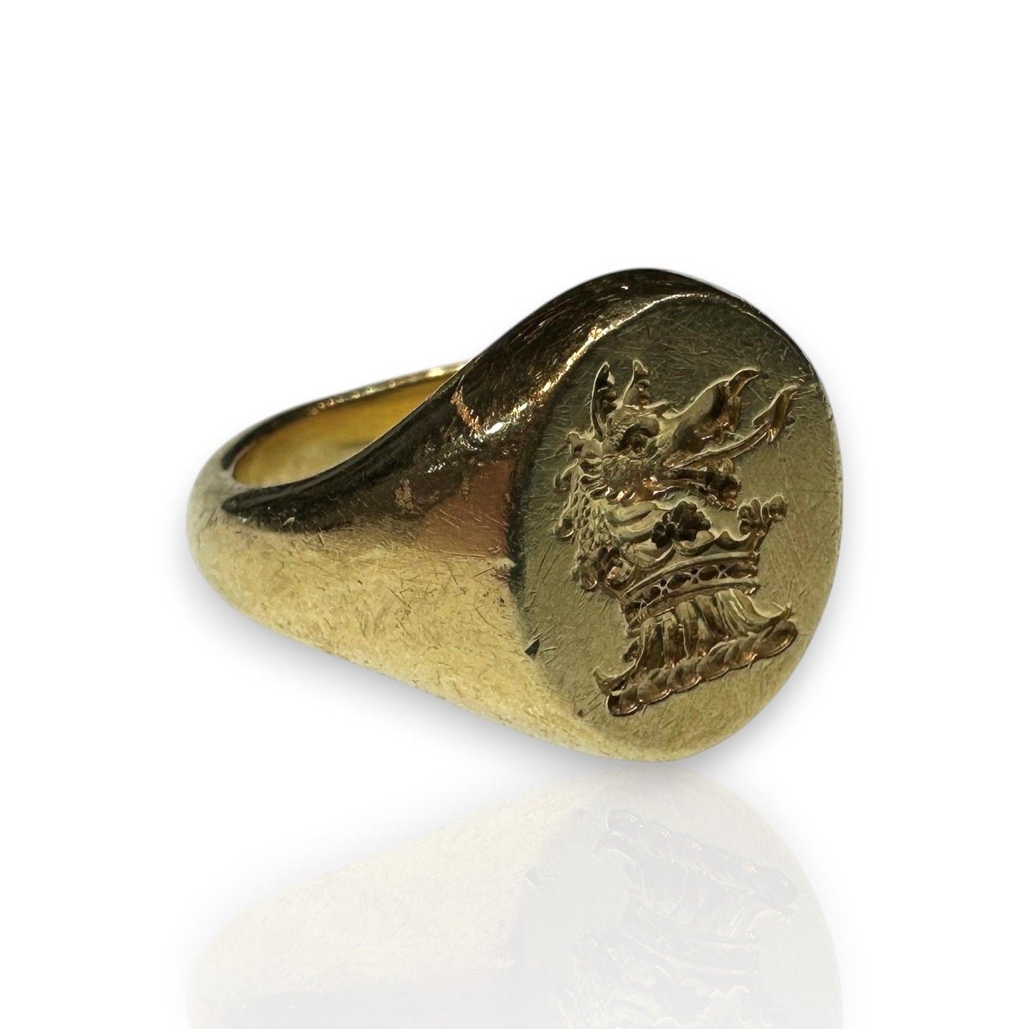 Vintage 1940s 18ct Gold Heraldic Signet Ring, London 1949