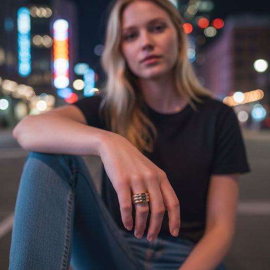 Vintage Cartier Tri Colour Gold Structured Band Ring