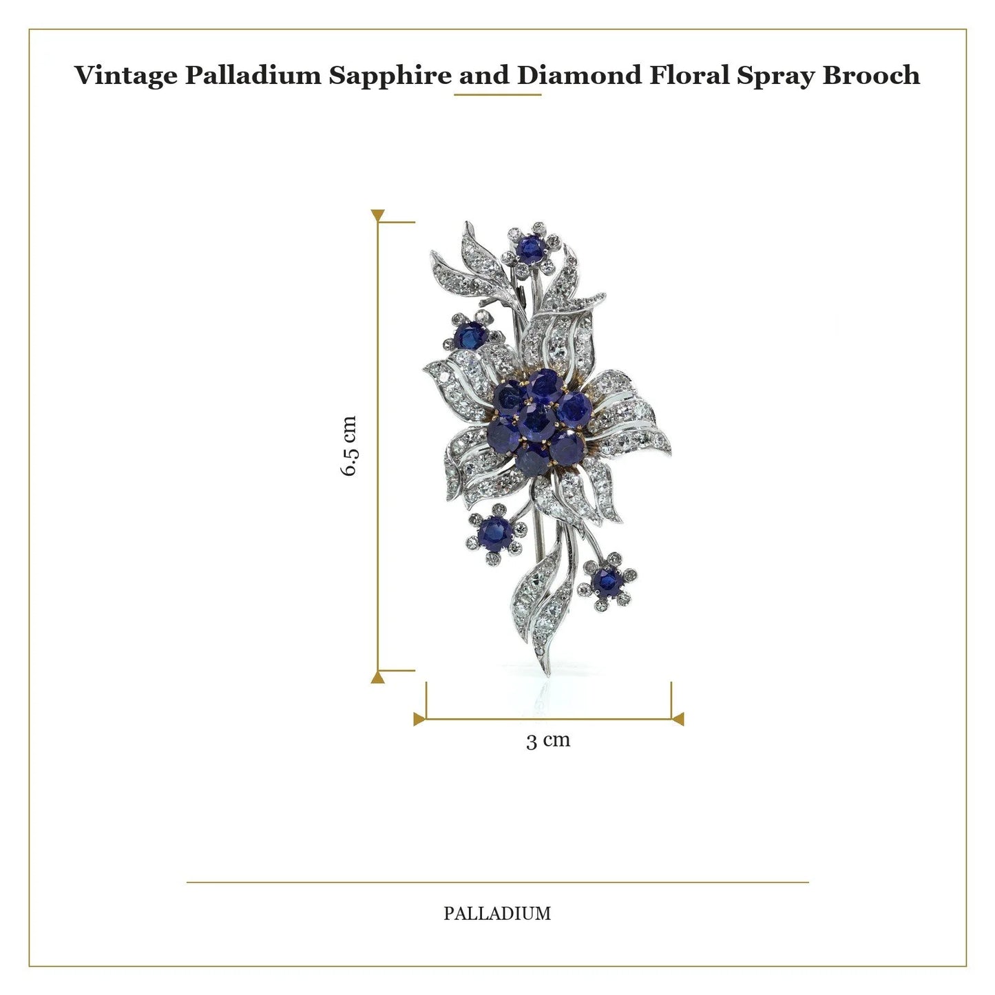 A flower spray brooch set with sapphires and diamonds, set in palladium, with measurements