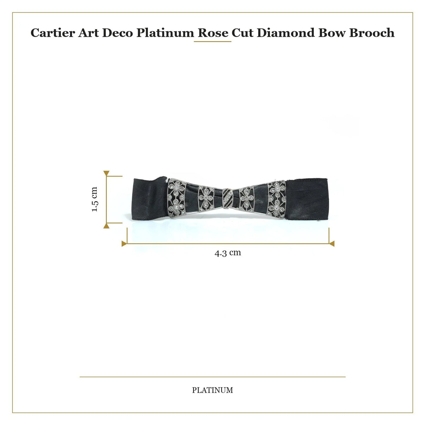 A floral design diamond and platinum bow brooch with a black ribbon, with measurements