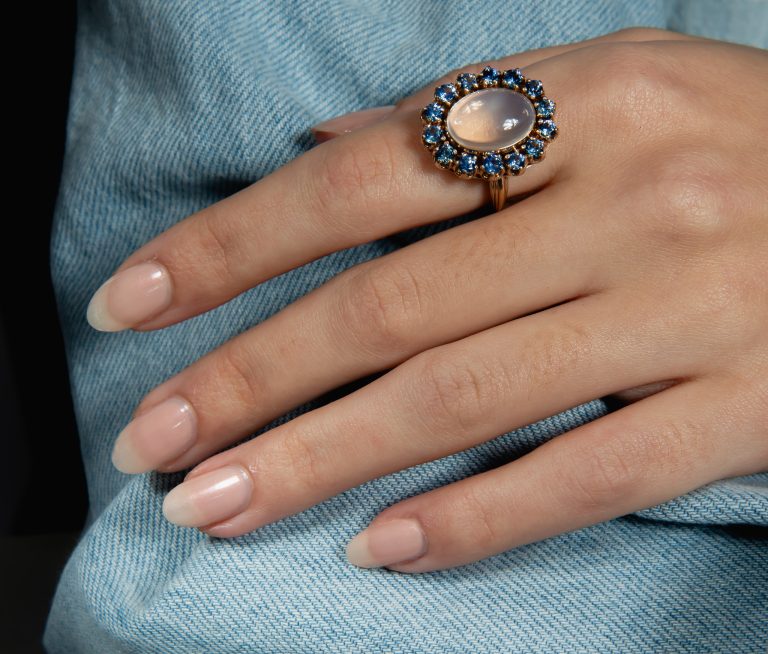 Vintage 14ct Rose Gold Moonstone and Sapphire Cluster Ring