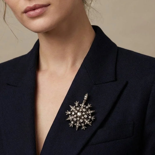 Victorian 9 Carat Gold And Silver Old European Cut Diamond Pendant Brooch