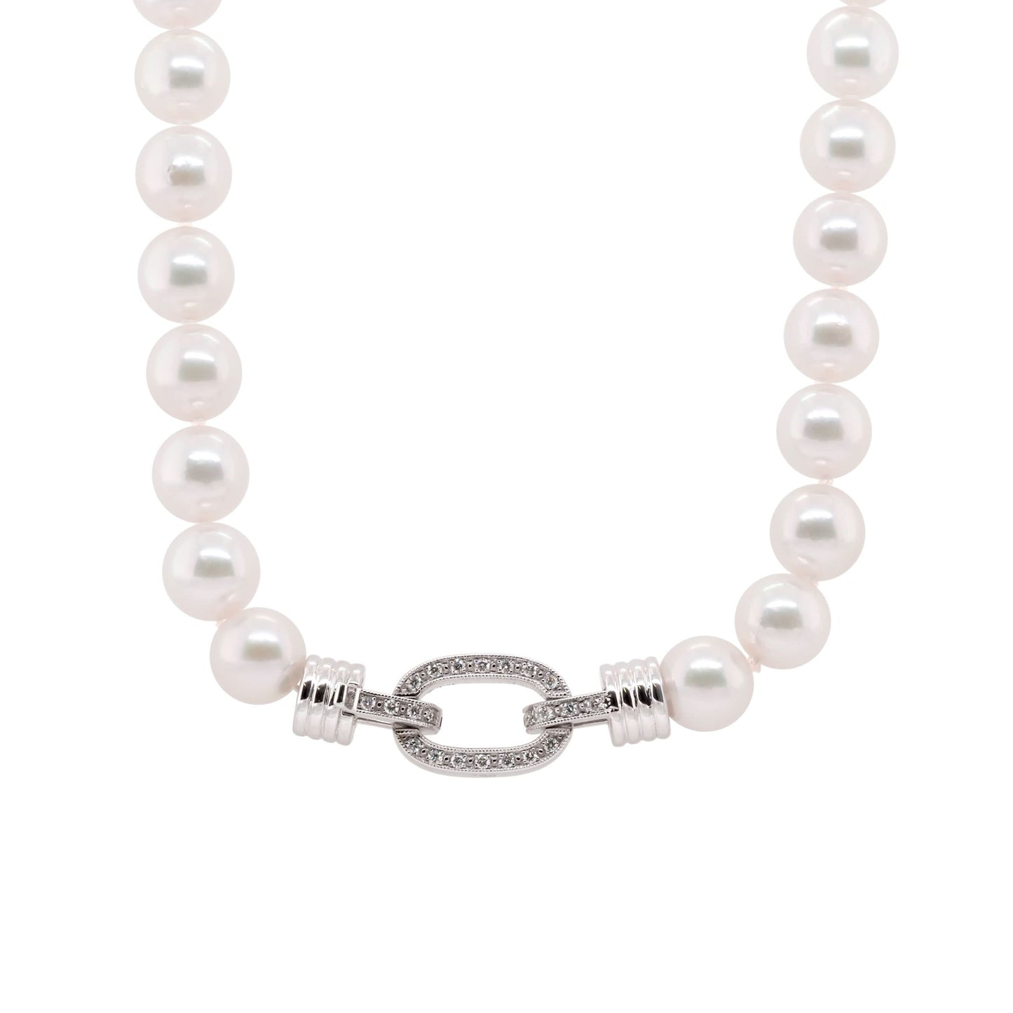 Jewellery 18ct White Gold Akoya Pearl Necklace with Diamond-Set Chain-Link Clasp