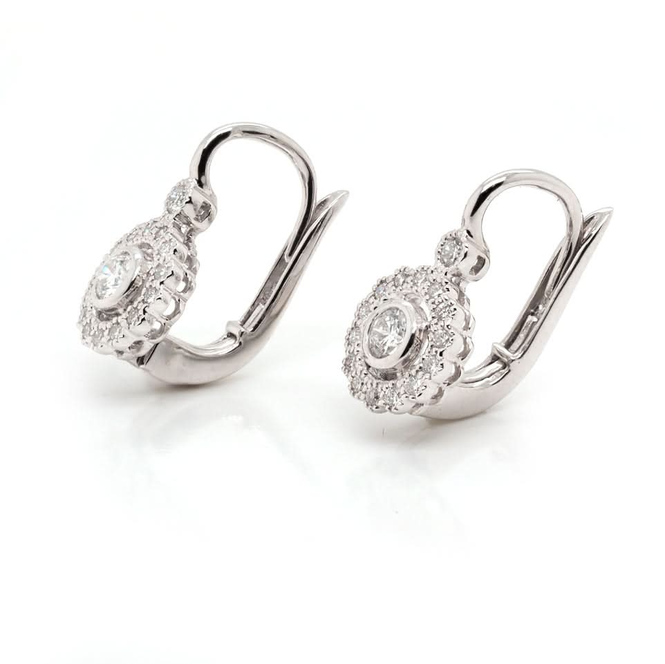 18ct White Gold Diamond Cluster Hoop/Dangle Earrings