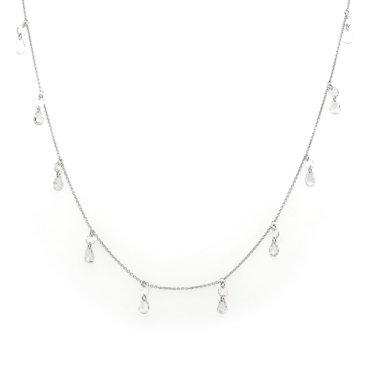 A white gold diamond drop chain necklace