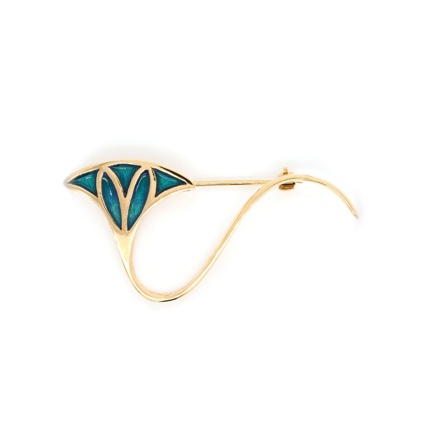 Jewellery 18ct Yellow Gold Green Enamelled Lotus Flower Brooch