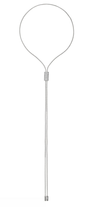 White Gold Fope Necklace With a Diamond Pavé Slider For Adjustable Length