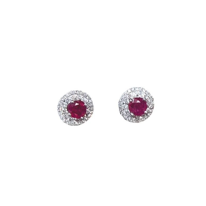 Jewellery A pair of 18ct white gold, ruby and diamond cluster earrings, 1.10cts