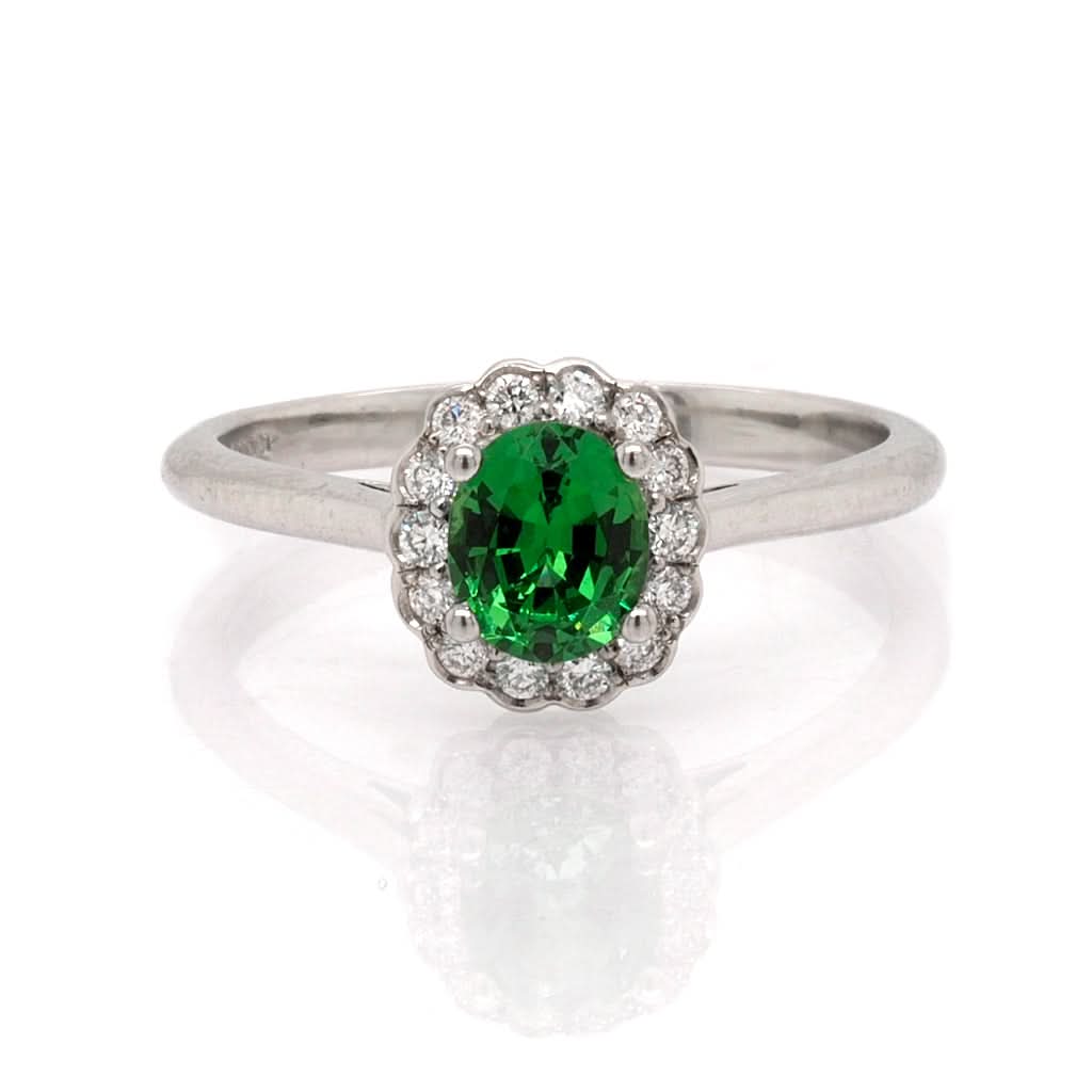 Jewellery Platinum, Tsavorite Garnet and Diamond Cluster Ring, Tsavorite 0.73cts