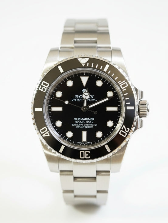 Rolex Stainless Steel Submariner Watch, black dial and black bezel