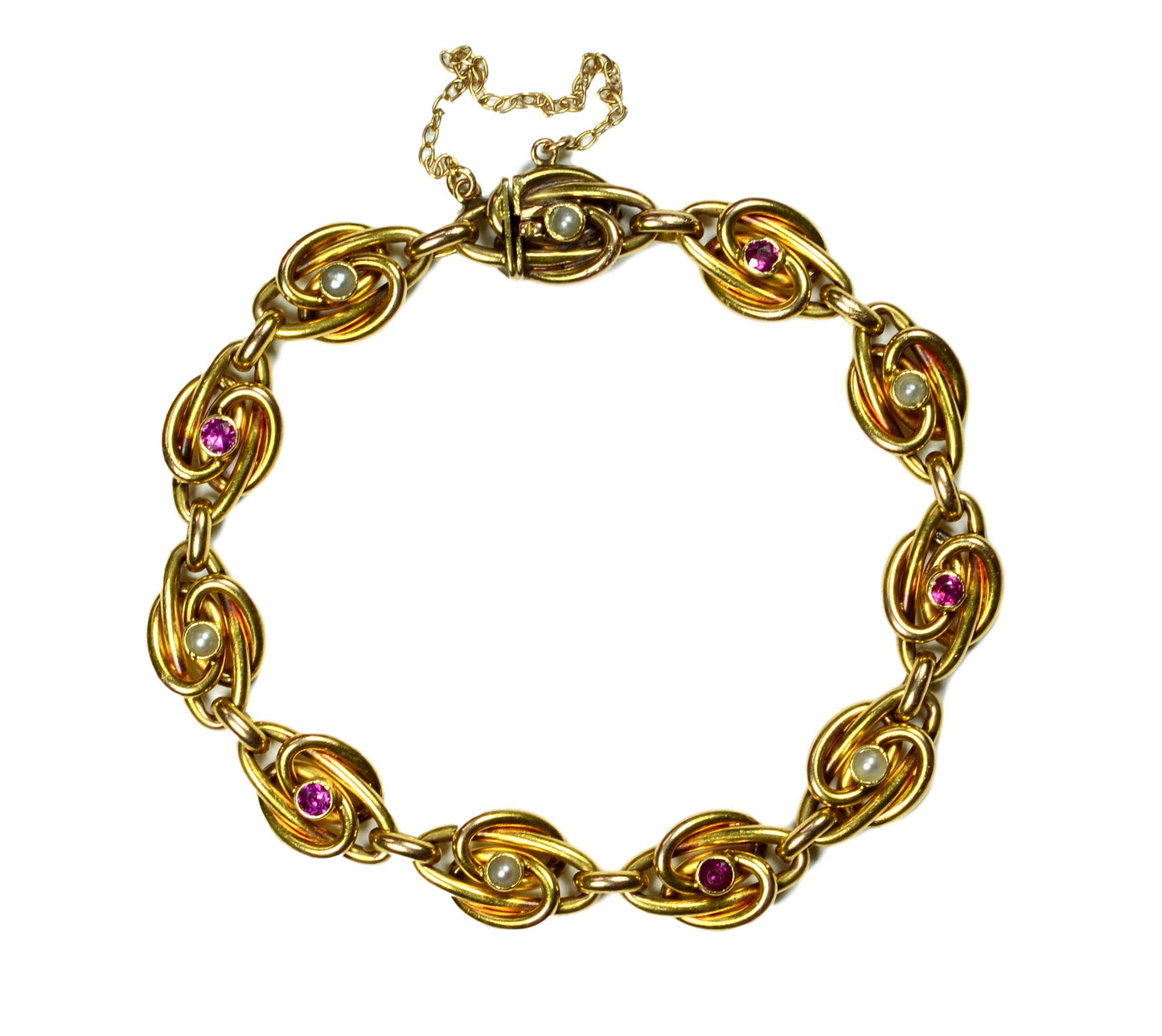 Antique Natural Pearl, Ruby and 18ct Gold Link Bracelet, Circa 1900