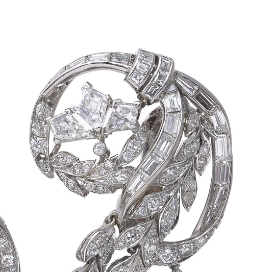 Art Deco Diamond Clip Spray Drop Earrings, Circa 1930s