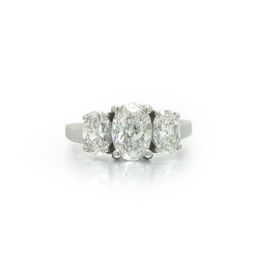 Platinum Three Stone Oval Diamond Engagement Ring, Approx. 3.50 ct