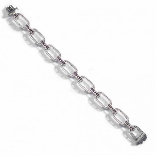 Ruby and diamond Open Oval Link Platinum Bracelet, French cuts
