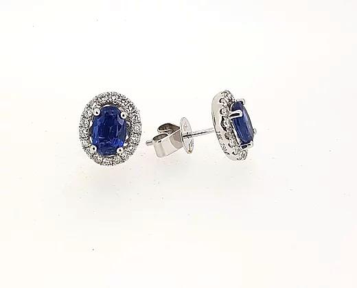 Sapphire and Diamond Cluster Stud Earrings, 2.40 carats
