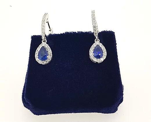 Pear-Cut Sapphire and Diamond Cluster Drop Earrings, 1.43 carats