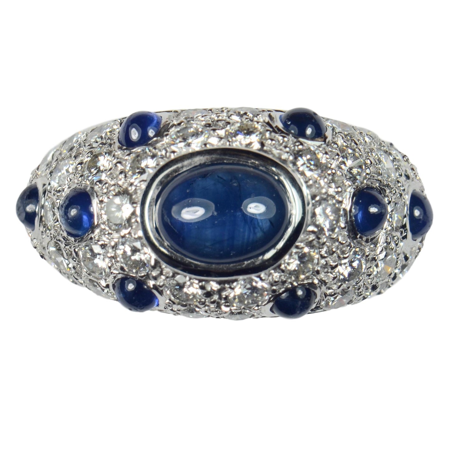 Vintage French Sapphire and Diamond Bombe 18ct Gold Ring, Circa 1950