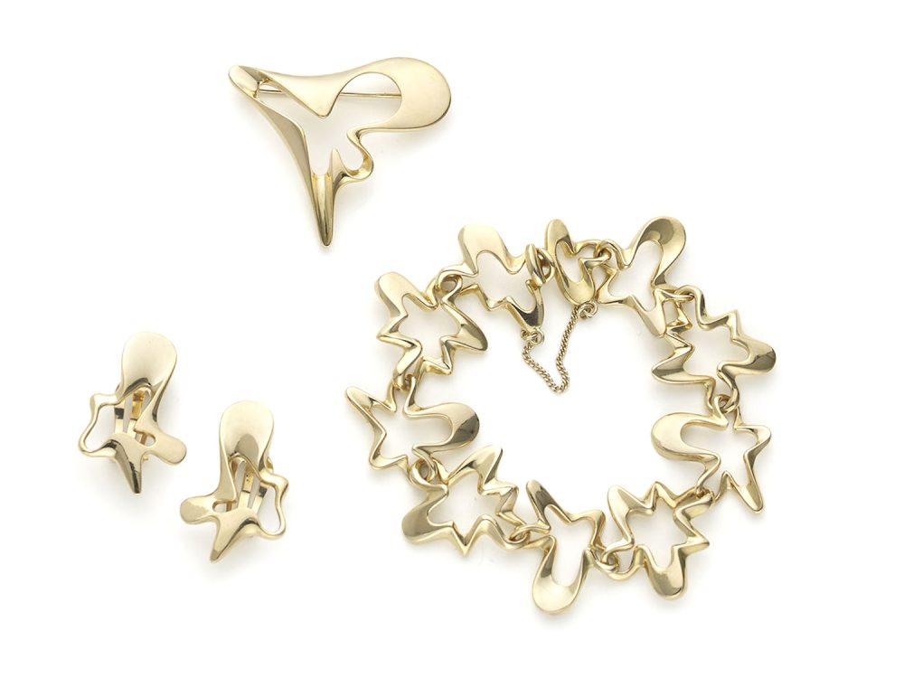 Georg Jensen Gold Bracelet, Brooch and Earrings Suite, Henning Koppel