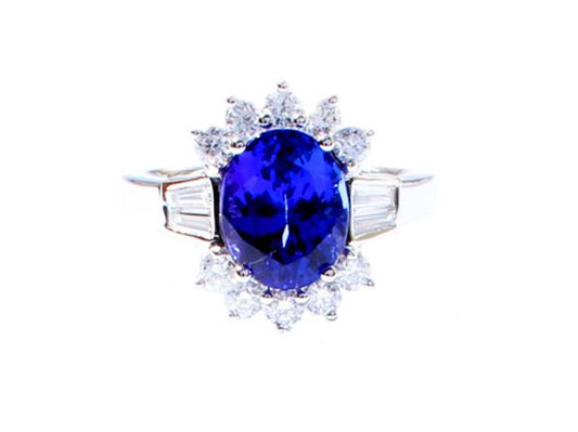 Oval cut Tanzanite and Diamond Ring, 3.82 carat total, 18ct White Gold