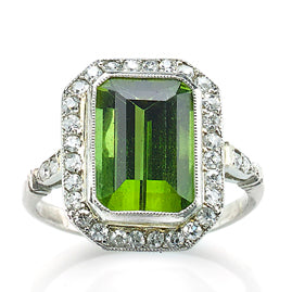 Edwardian Style Tourmaline & Diamond Cluster Ring