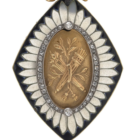 Victorian 18KT Gold Diamond and Enamel Sentimental Locket Pendant in Original Box