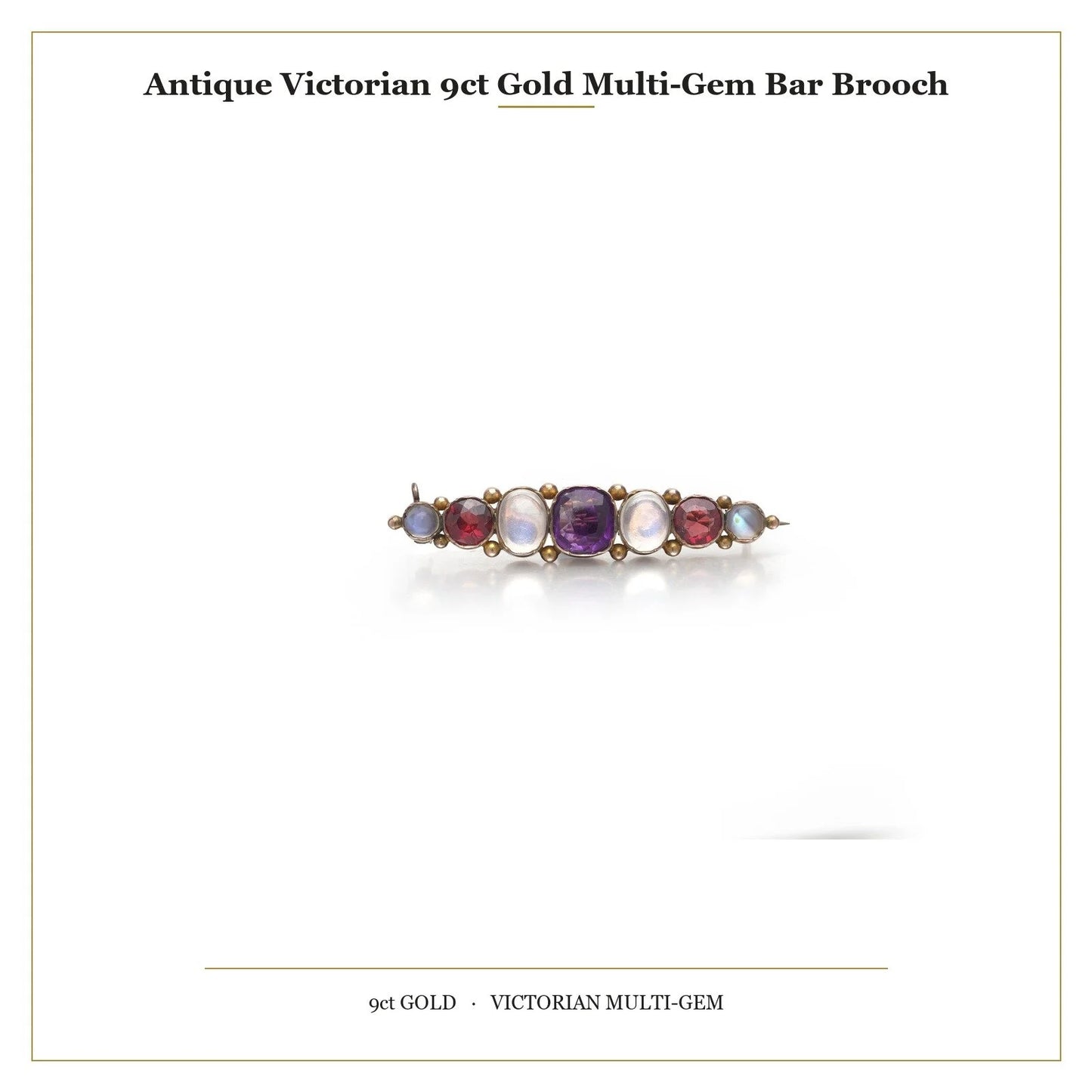 A cabochon multi-gemstone bar brooch in yellow gold, with measurements