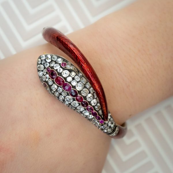 Antique Victorian Red Enamel Snake Bangle