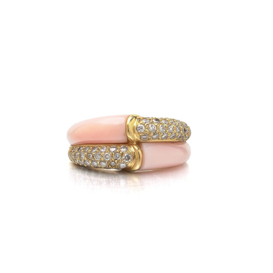 Vintage 18 ct Gold Angel Skin Coral and Diamond Bombe Ring