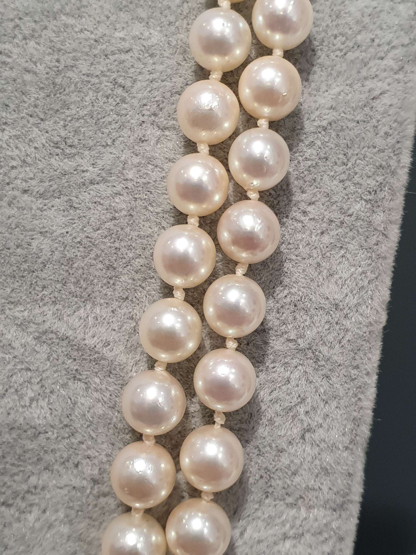 Vintage Akoya Pearl Double Row Necklace with Old Cut Diamond Clasp