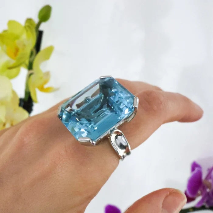 Vintage French Blue Topaz Cocktail Ring