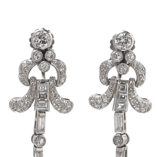 Vintage Platinum Diamond And Tahitian Pearl Articulated Drop Earrings