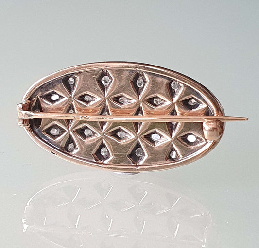 Edwardian Antique White Enamel and Rose Cut Diamond Oval Brooch