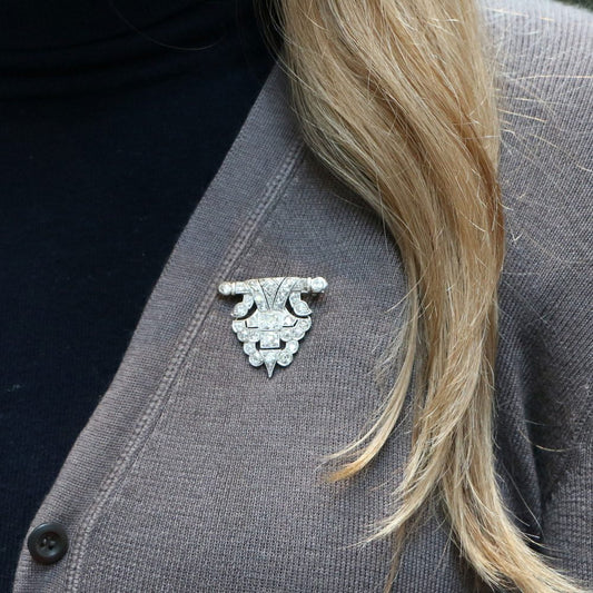 Vintage Geometric Panel 5.2ct Diamond Brooch in Platinum