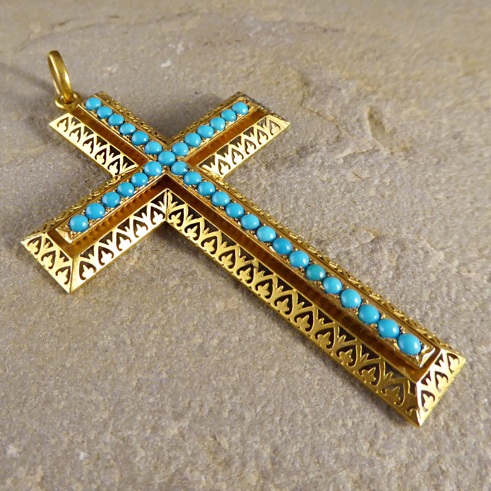 Victorian Turquoise Ct Gold Cross Pendant Jewellery Discovery