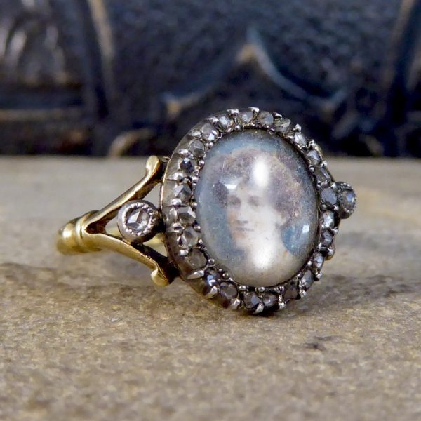 Antique Edwardian Portrait Ring with Rose Cut Diamonds