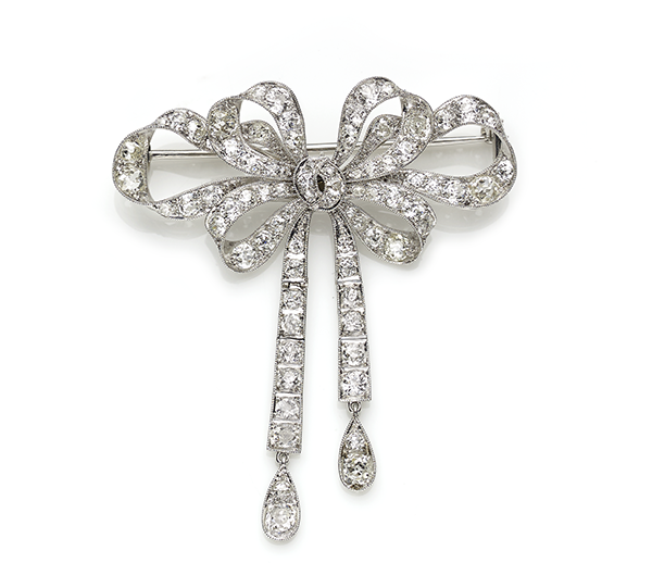 Edwardian diamond bow swag pendant brooch