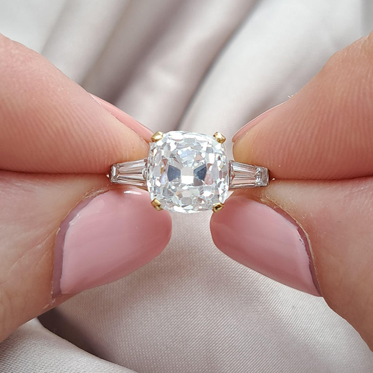 Antique 19th Century 3.76ct Cushion Old mine Cut Diamond Engagement Ring