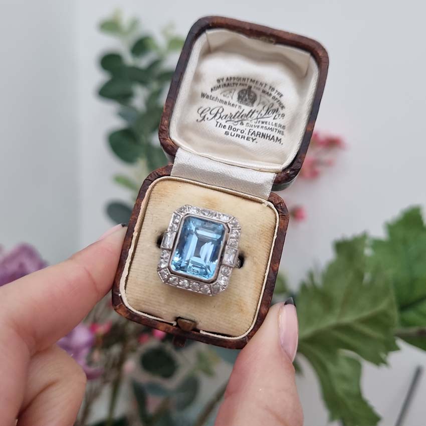 Vintage Aquamarine and Diamond Cluster Dress Ring, intense blue Santa Maria aquamarine