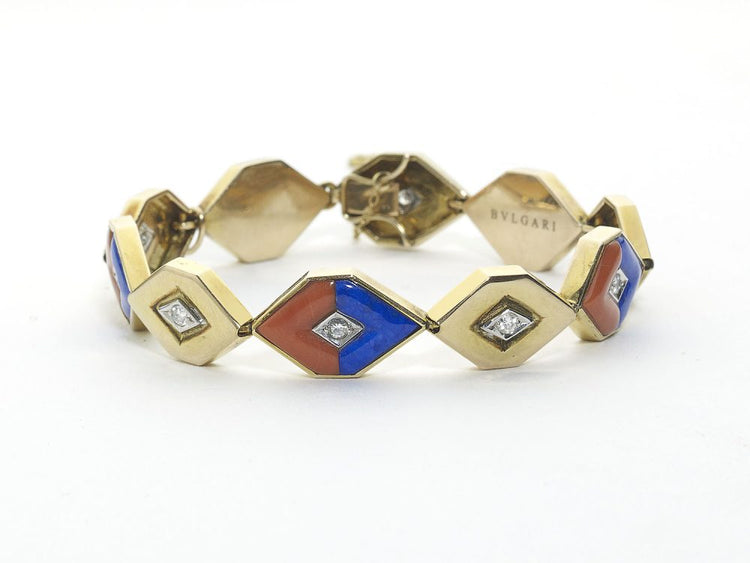 Bulgari Coral Lapis Lazuli Diamond Gold Bracelet