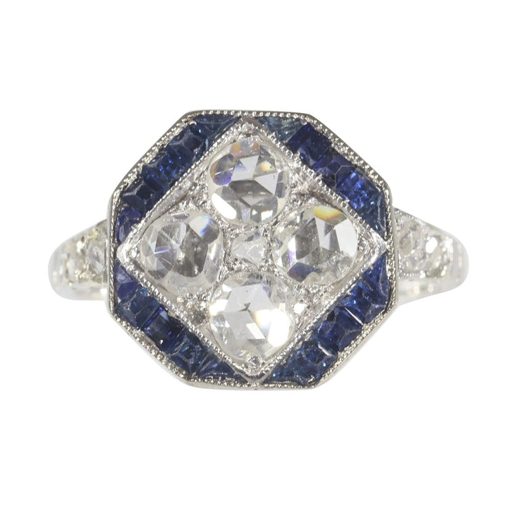 Art Deco ring sapphire and diamond engagement old cuts