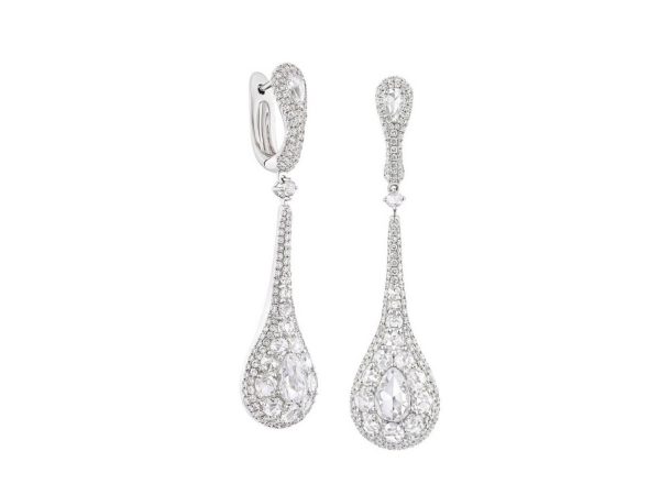 Diamond drop earrings Vintage and antique long Chandeliers rose cut platinum London