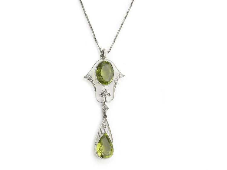 Art deco peridot diamond pendant green openwork