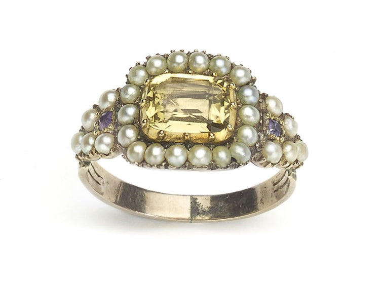 Antique Georgian Citrine and Pearl Mourning Ring
