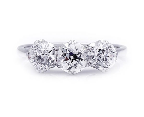 Vintage 1.73ct Diamond and 18ct White Gold Three Stone Ring