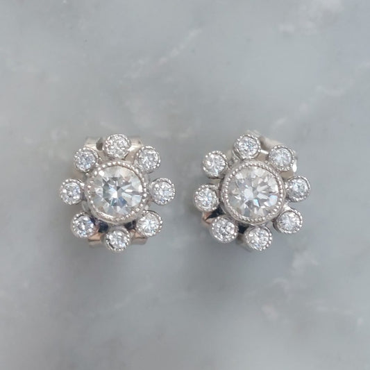0.45ct Diamond Millegrain Set Cluster Stud Earrings