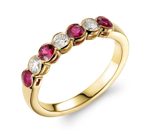 0.49ct Ruby and Diamond Half Eternity Band Ring