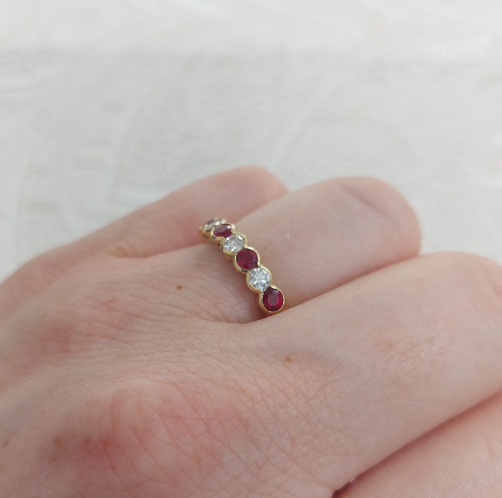 Seven Stone Ruby and Diamond Half Eternity Band Ring