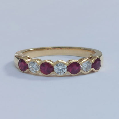Seven Stone Ruby and Diamond Half Eternity Band Ring