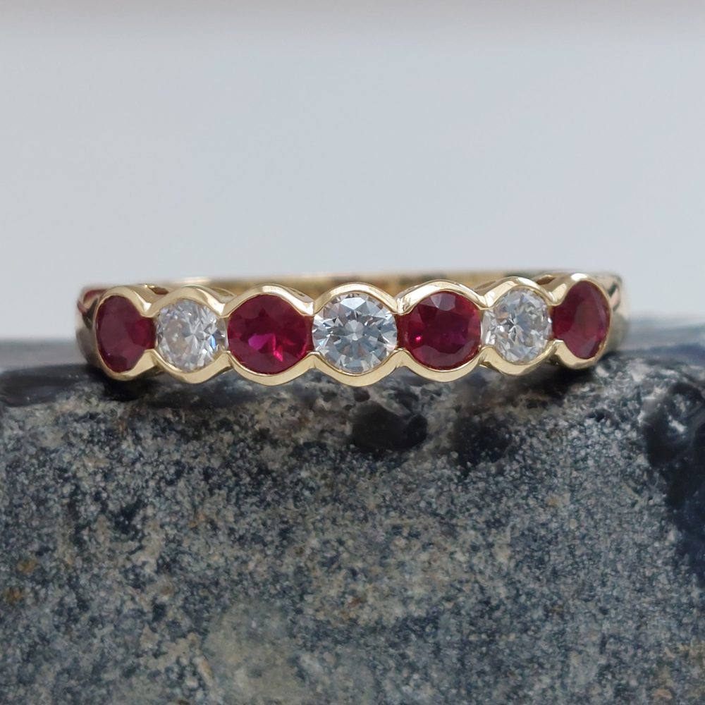 Seven Stone Ruby and Diamond Half Eternity Band Ring